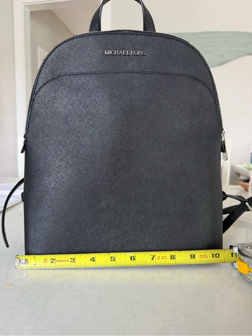 Michael Kors Emmy Backpack Large Black Leather Saffiano Bag Zip Top & wristlet